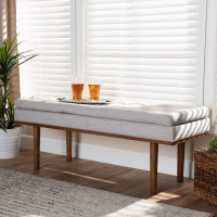 Baxton Studio BBT5369-Greyish Beige/Walnut-Bench Arne Mid-Century Modern Greyish Beige Fabric Upholstered Walnut Finished Bench